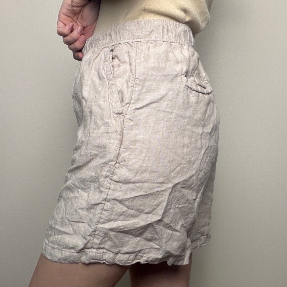 Tahari natural oat drawstring shorts 100% linen with pockets size medium - Picture 5 of 8